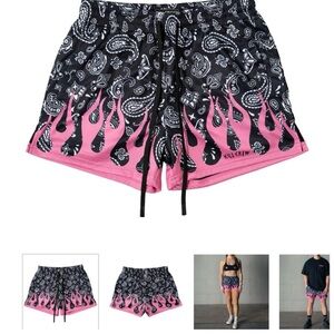 Kill Crew Black and Pink Athletic Shorts with Flame Design